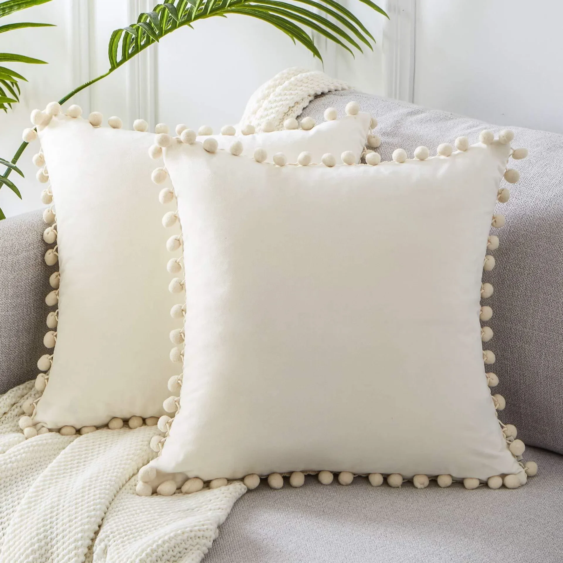 Cushion Pillowslip Soft Velvet Decorative Cushion with Ball Home Decor for Sofa Set Bedroom Pillowcase Blue Pink Pillow 1