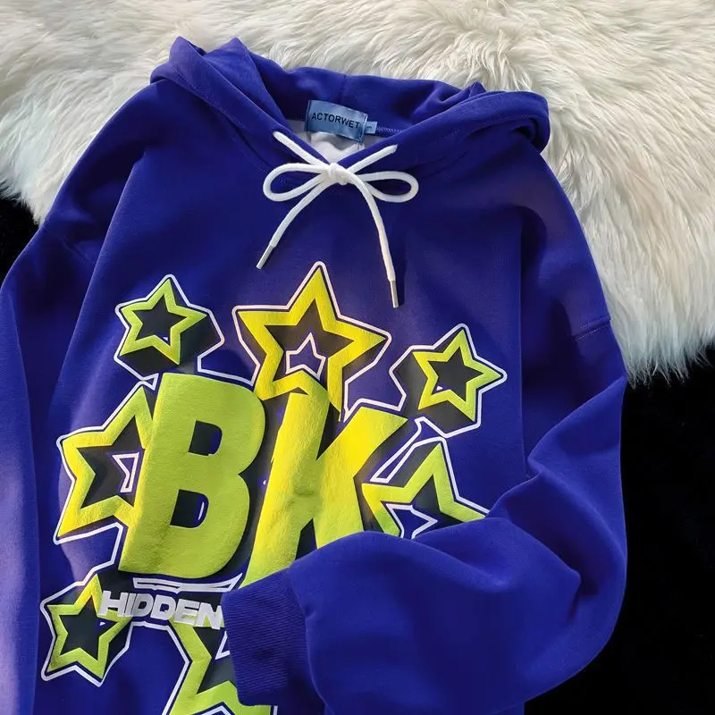S-4XL Street Harajuku Hoodies Women Men 2023 Fashion Casual Star Print Long Sleeve Oversized Hooded Sweatshirt Clothes Y2k
