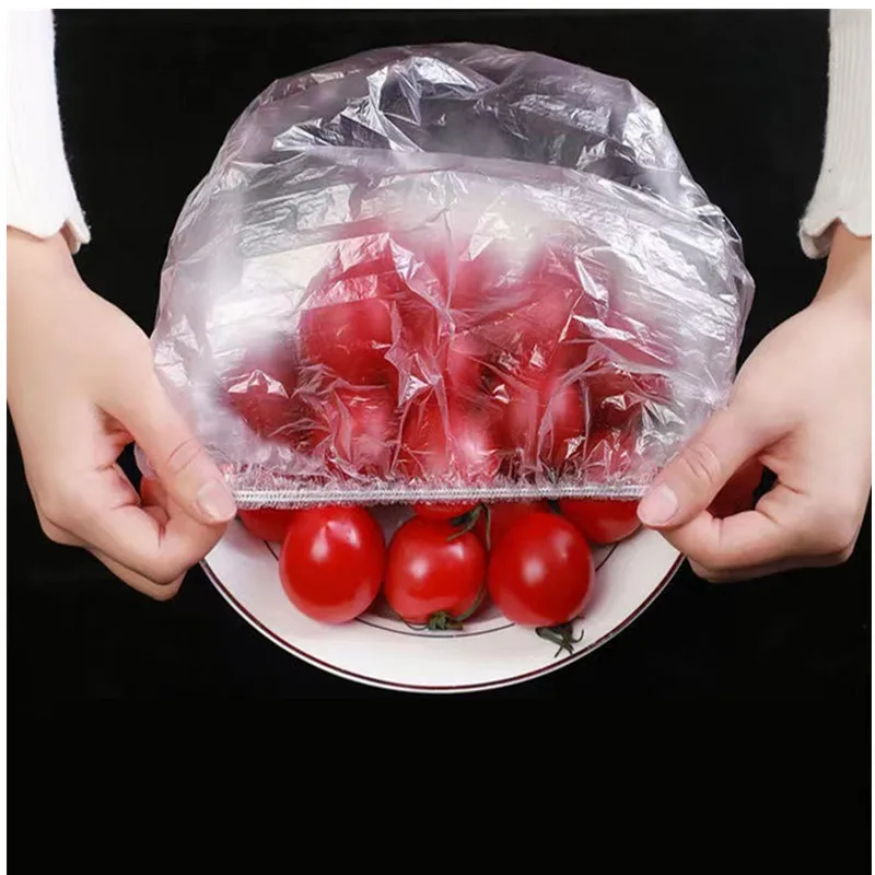 100pcs Disposable Food Cover Plastic Food Bag Elastic Wrap Food Lid Bowl Dish Covers Shower Headgear Cap Kitchen Accessories 2