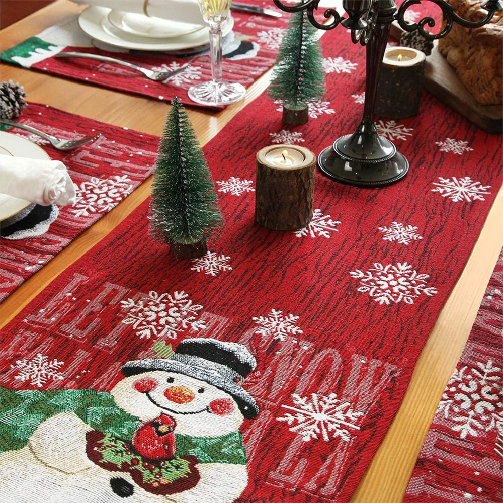 33X180Cm Christmas Table Runner Red Snowflake Table Cover Embroidery Tablecloth Flag Christmas Decoration For Home Party 2022