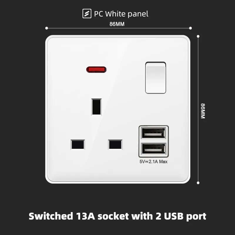 1gang13A 2USB,110-250V
