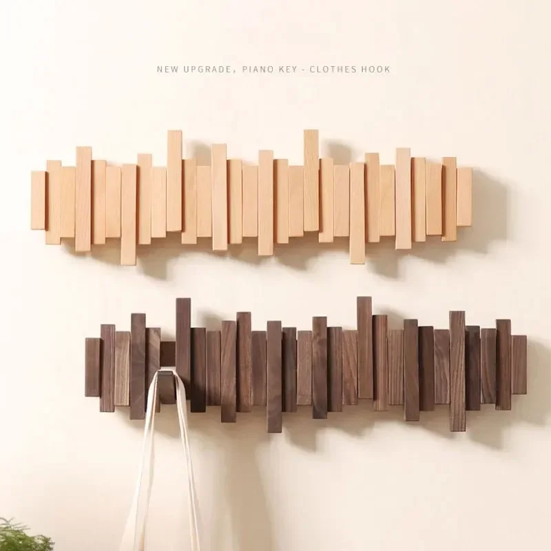Wooden Clothing Hangers Wall Coat Rack Holder with Hooks Foldable Clothes Coat Hat Shelves Living Room Space Saving Furniture
