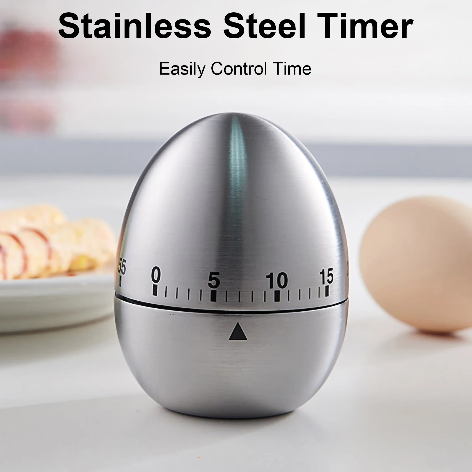 

Stainless Steel Mechanical Timer Creative Kitchen Egg-Shaped Timer 60 Minutes Student Timing Baking Cooking Reminder