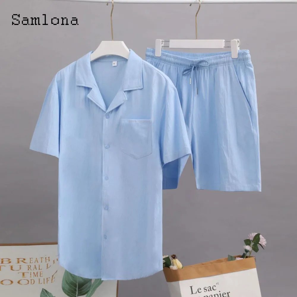 Plus Size 3xl Mens Casual Linen Two Piece Sets 2024 Western Style Fashion Shirts and White Shorts Suit Male Basic Tracksuits Set 5