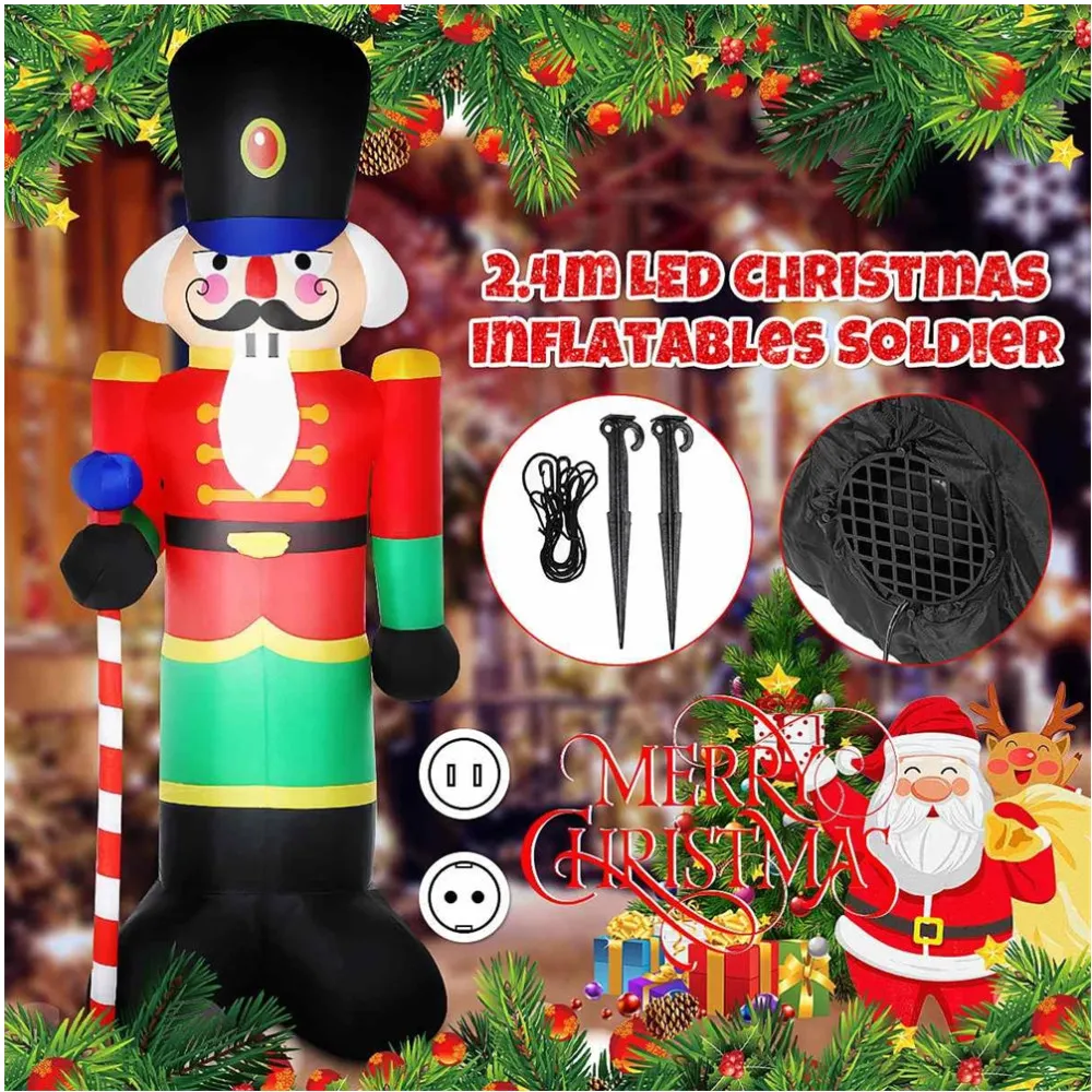 2.4M Inflatable Nutcracker Soldier Outdoors Christmas Decorations for Home Yard Garden Decor Merry Christmas New Year Gift Toys