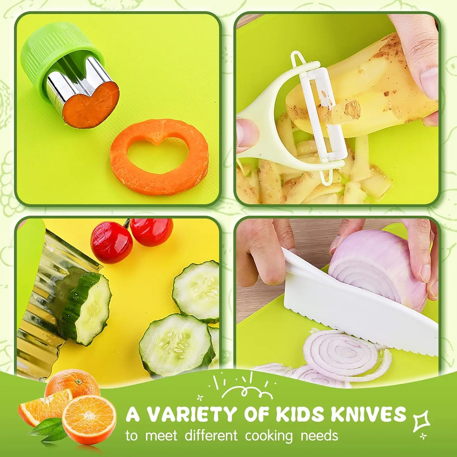 13 Pcs Montessori Kitchen Tools for Toddlers-Kids Cooking Sets Safe for Real Cooking Toddler Crinkle Cutter Kids Cutting Board 4