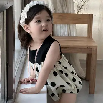 2025 Summer New Baby Sleeveless Bodysuit Cotton Infant Girl Cute Polka Dot Jumpsuit Thin Casual Newborn Toddler Clothes 0-24M