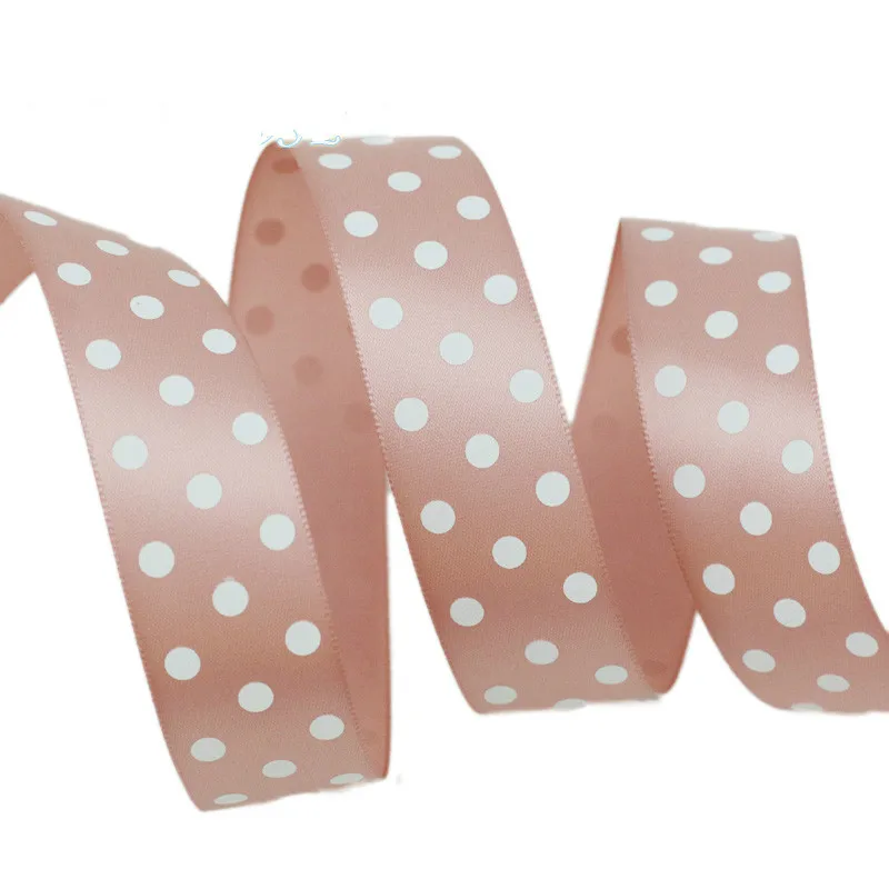 Satin Ribbons 1inch = 2.5cm 25mm Polka Dot Printed Satin Ribbons 2Meters/Lot DIY Headband Hairclips Bow Ties Fabric Gift Box Wrapping