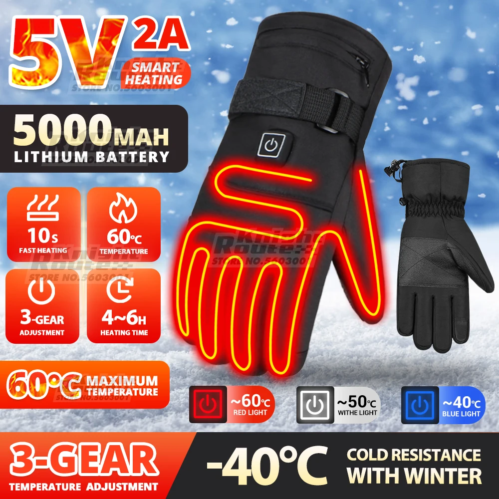Winter Heated Gloves For Men Women Snowboard Touchscreen USB Heated Gloves Camping Hiking Water