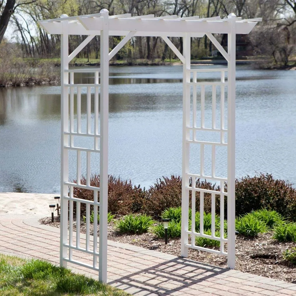 Dura-Trel Wellington Arbor, Vinyl Garden Archway for Outdoors, White, 72" x 85" - Backyard Decorative Arch for Pathways & Entran