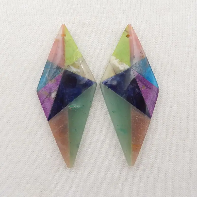 Natural Stone Pink Opal Serpentine Blue Apatite Sodalite Green Aventurine Intarsia Earrings Accessories For Women 55x23x5mm 14g