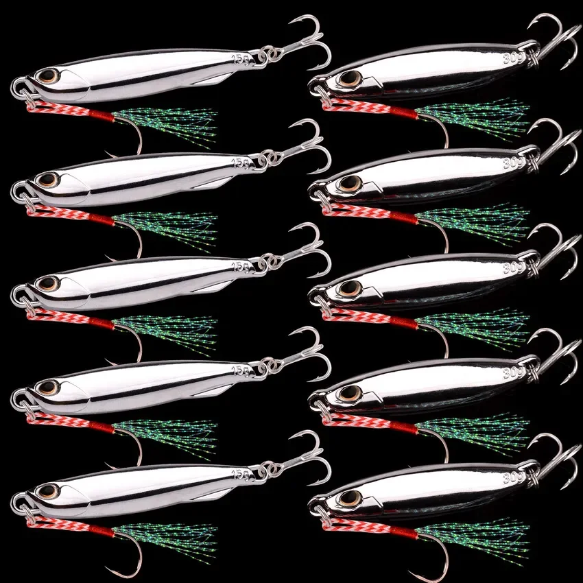 

10PC/lot Metal Cast Jig Spoon 10g 15g 20g 30g 40g Lures set With Hook Casting Jigging Fish Sea Bass Fishing Lure Artificial Bait