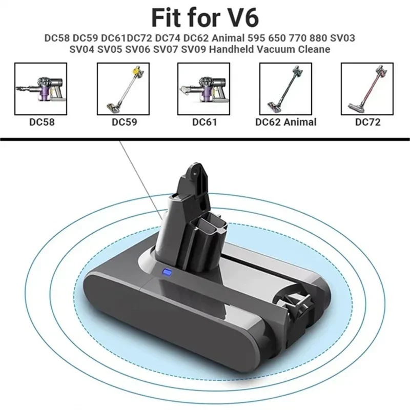 Vacuum Cleaner Battery Large Capacity Dyson Vacuum Cleaner Robot Battery 21.6V Suitable for Dyson V6 DC62 SV03 SV09 DC58 (4.8Ah 6.8Ah 9.8Ah 12.8Ah)