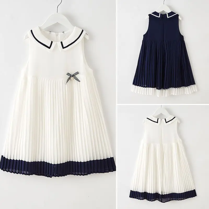 

Summer Pleated Dress Family Matching Outfit Solid color Sleeveless Princess Baby Girls Party Elegance Dresses Kids Cotton Clothe