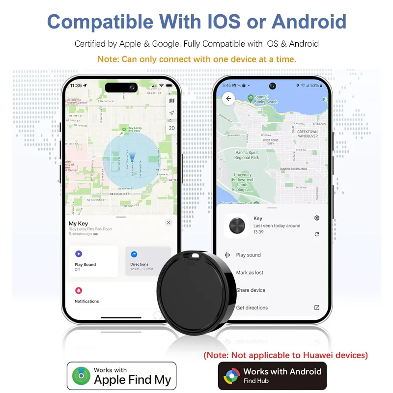 Localizzatore Bluetooth a doppio sistema nero per Android, tag di tracciamento oggetti F8 compatibile con l'app My o Google Find Hub per iOS_voghion.com