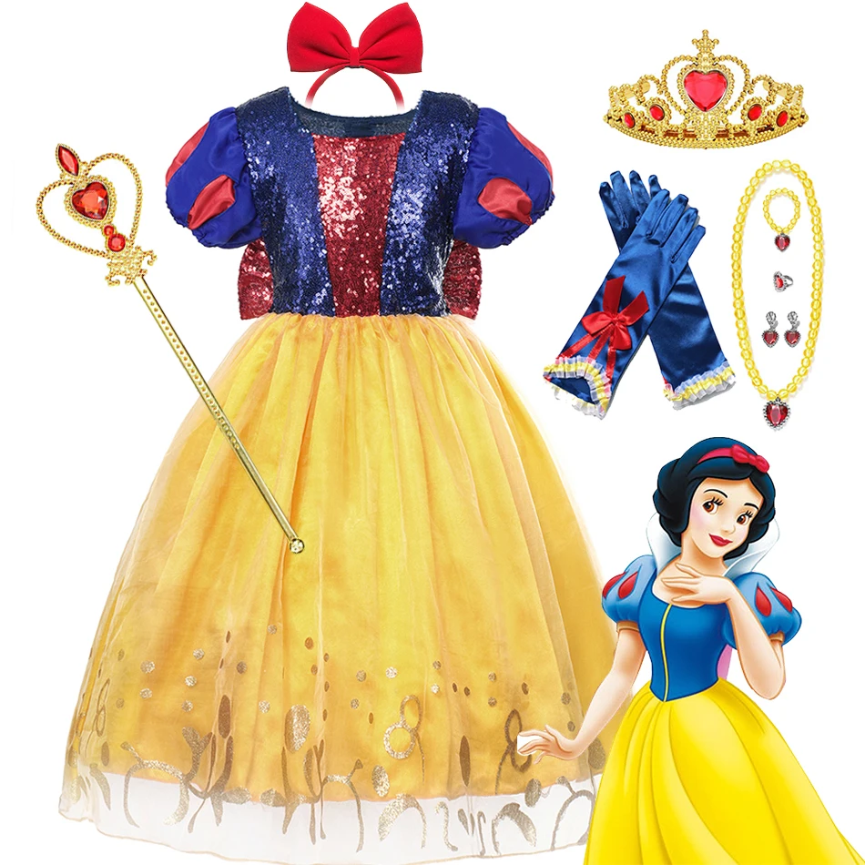 Disney Girl Costume Snow White Princess Dress Cosplay Party Vestidos Ball Gown Girl Dress Up Carnival Halloween Princess Costume