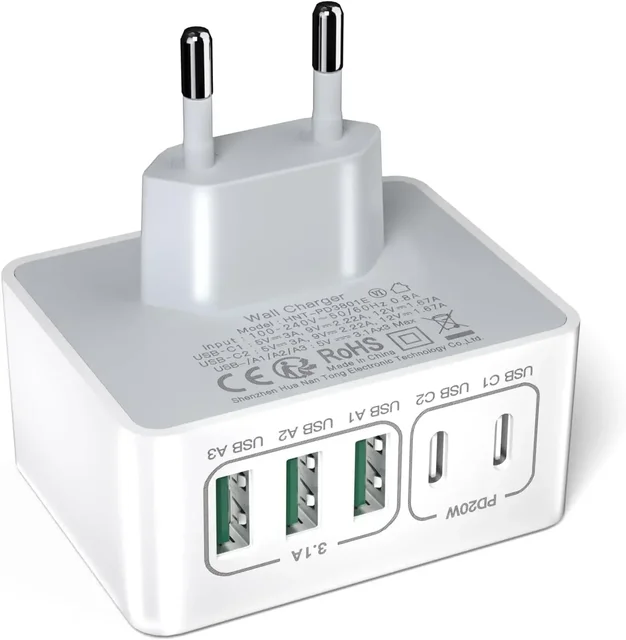 Cargador USB C Charger Cargador Rapido 50W 5 Puertos Bloque de Carga rápida, multicargador USB Carga rapida