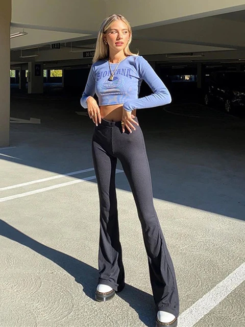 Solid Black Woman Pants Slim Fitting High Waisted Streetwear Casual Flare  Pants Women Clothes Full Length Capris Trousers Women - Pants & Capris -  AliExpress