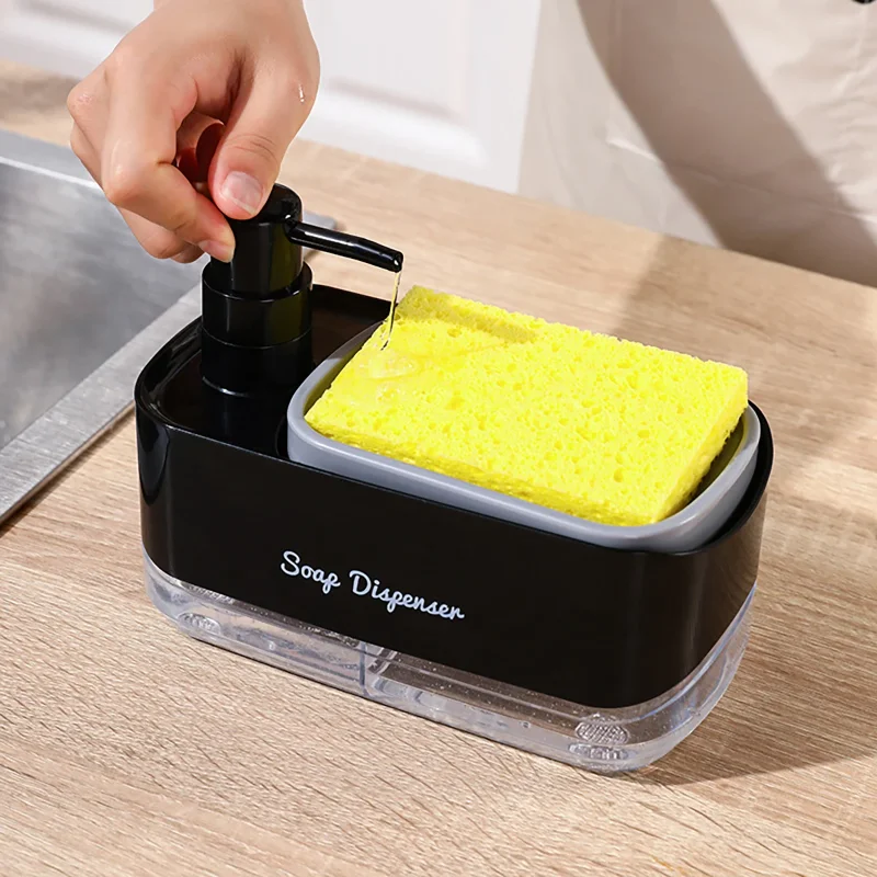 Dishwasher Dispenser, Press Type Manual Soap Dispenser, 2-in-1 Liquid Dispensing Methods, Easy to Detachable and Washable Sponge