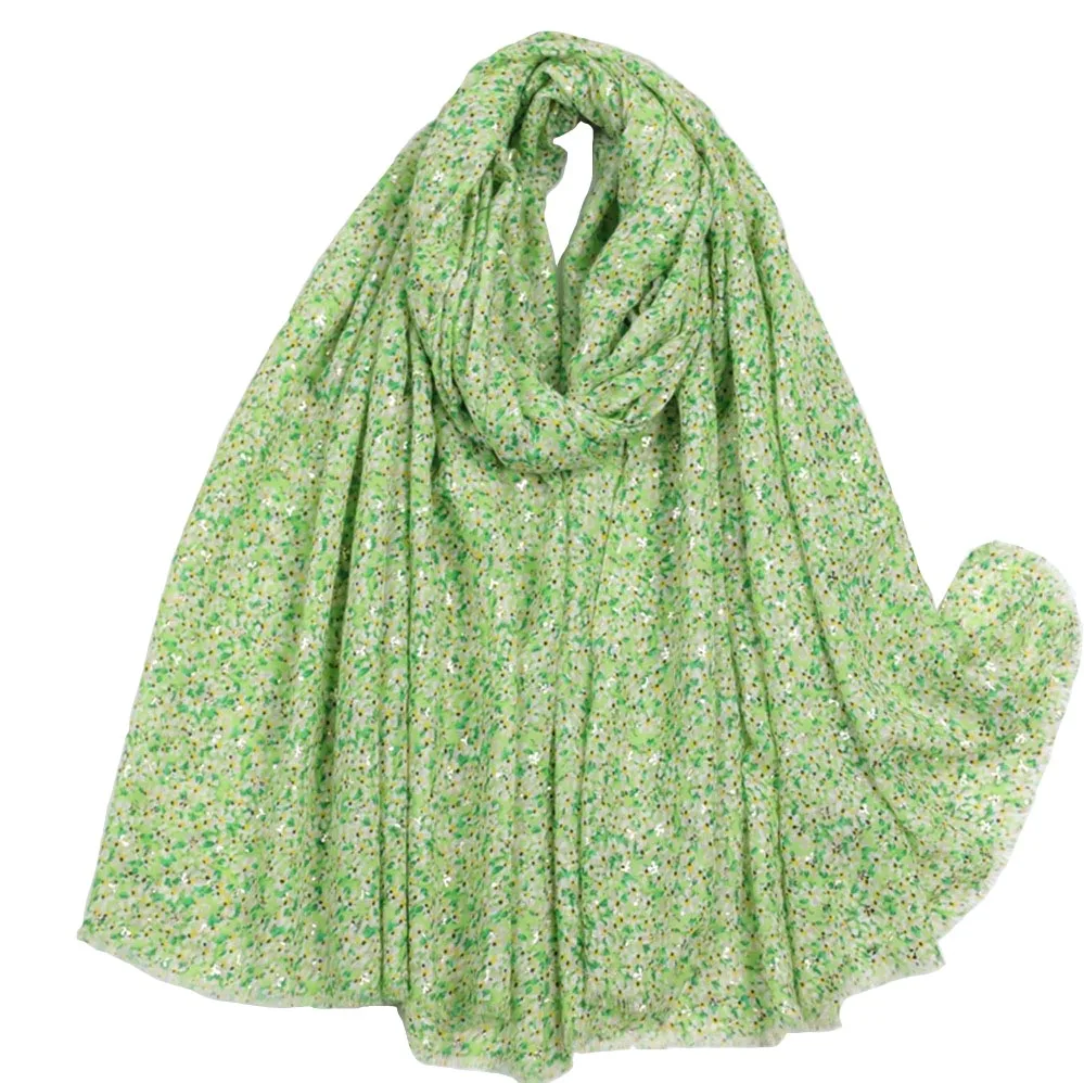 

Новинка 2023, маленький шарф с цветочным узором из золотой фольги с бахромой, шали, Женский мягкий цветочный мерцающий хиджаб, 6 цветов, бесплатная доставка