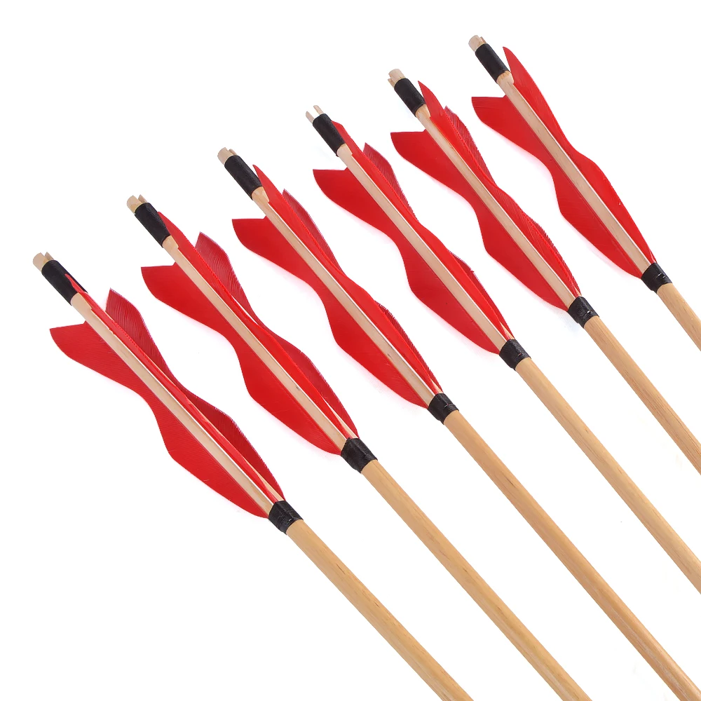 Flèches En Bois Pour Tir à L'arc – 31 Pouces (80cm), Plumes De Dinde 5 Pouces, OD 8mm – Lot De 6 Ou 12