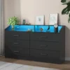 Chest of Drawers with LED Light, Modern Dresser with Open Storage Cubby, Double Wide Dresser Organizer for Bedroom 1