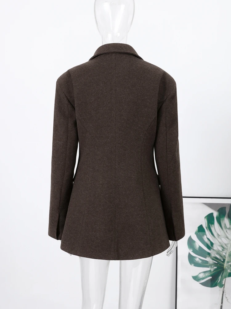 Revers Doppelreihiger Wollmantel für Damen Eleganter Langarm-Taillenmantel für Frühling und Herbst Neue Damen-Oberbekleidung – Detail 5