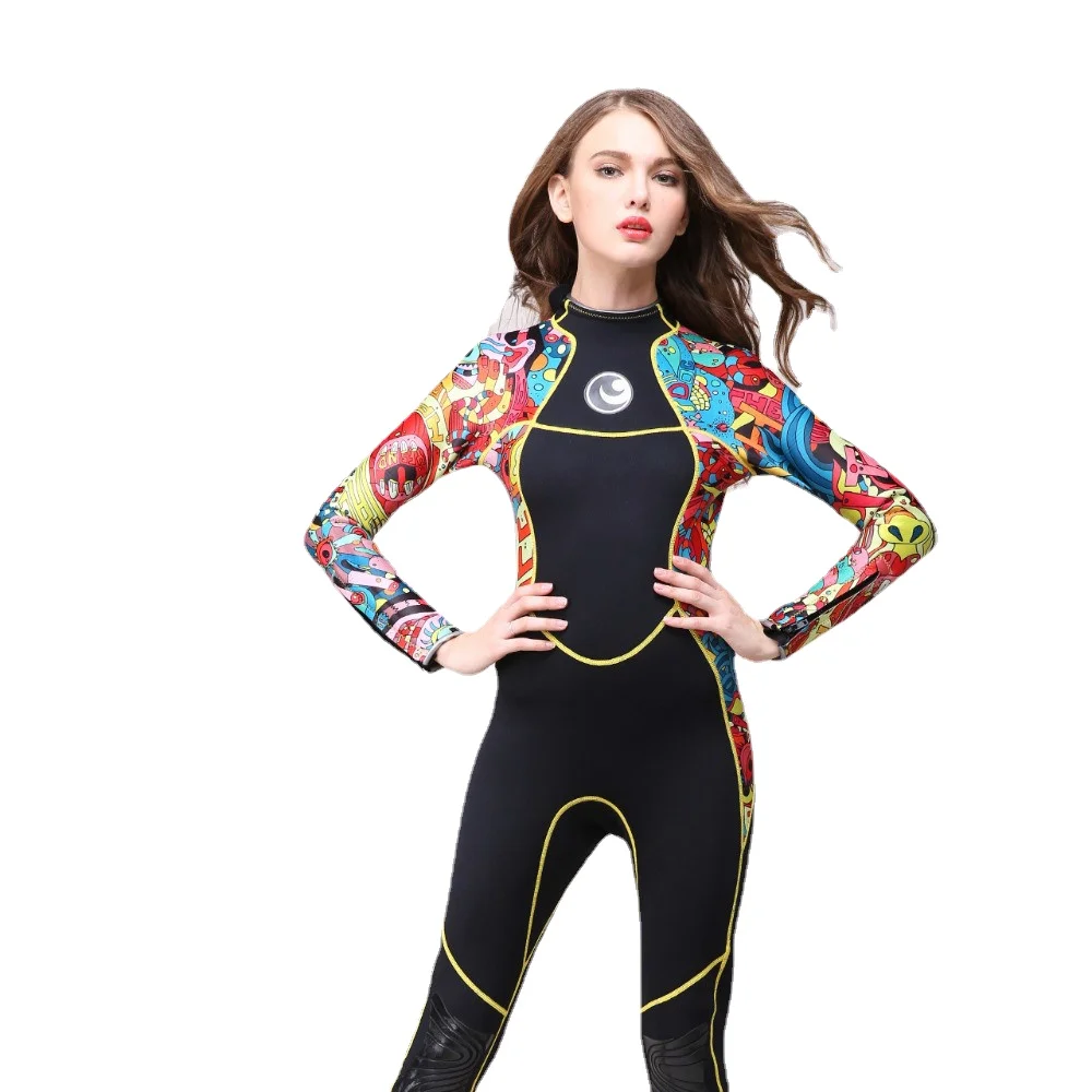 Women 3MM SCR Neoprene Wetsuit High Elasticity Color Stitching Surf Diving Suit Equipment Jellyfish Clothing Long Sleeved