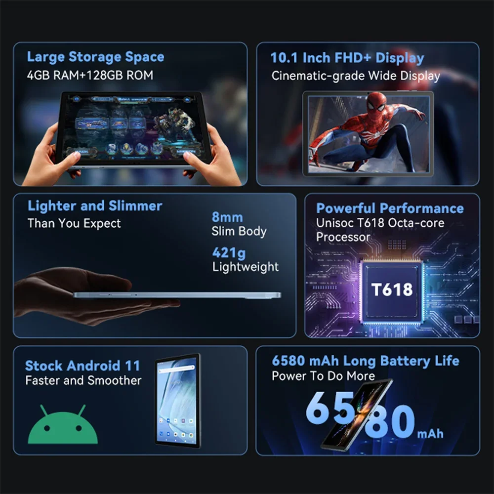 Cubot TAB 30 Tablets 10.1Inch 6580mAh Battery Android 11 Tablet Octa Core 4GB+128GB Cell Phone 13MP Camera Dual SIM Card Tablets