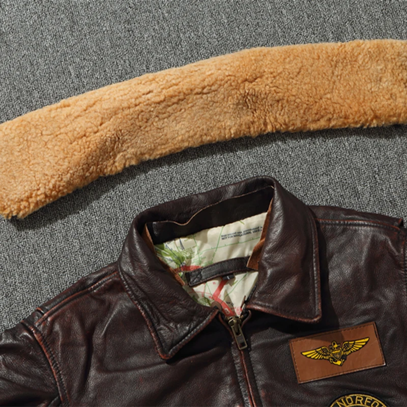 Men Leather Jacket Genuine leather men's G1 pilot jacket top layer cowhide motorcycle suit with cotton fur collar jacket
