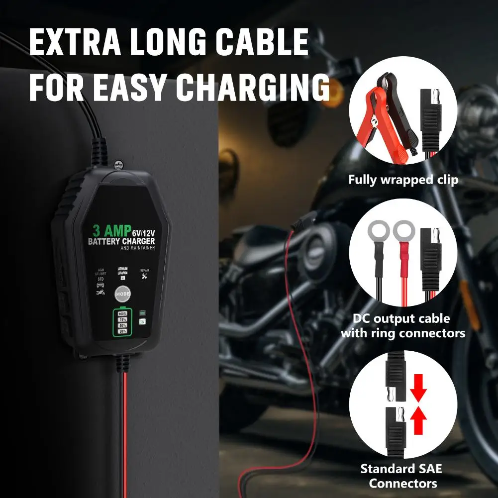 6V 12V 3000mA Smart Battery Charger Automatic For Trickle Lithium LiFePO4 Lead-Acid Batteries Car Motorcycle Charger