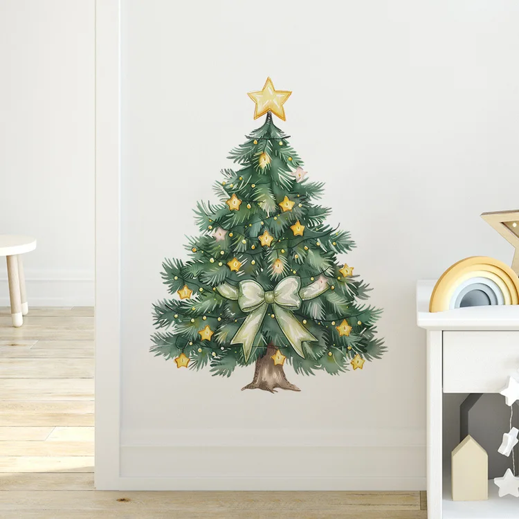 Weihnachtsbaum Sterne Wandaufkleber Weihnachten Zimmer Hintergrund Dekor Wandbild Neujahr Festival Home Dekoration Selbstklebende Aufkleber – Detail 6