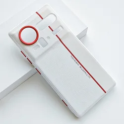 Enhanced Faux Leather Metal Lens Ring Raised Phone Case, Premium Protective Cover - ZTE nubia Z70 Ultra (White)