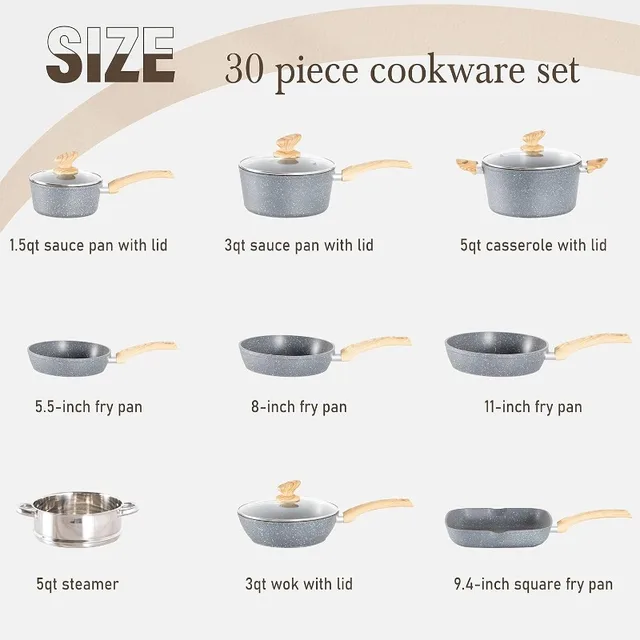 Kitchen Academy Induction Cookware Set-17 Piece Non-stick Cooking Pan Set,  Black Granite Pots and Pans Set - AliExpress