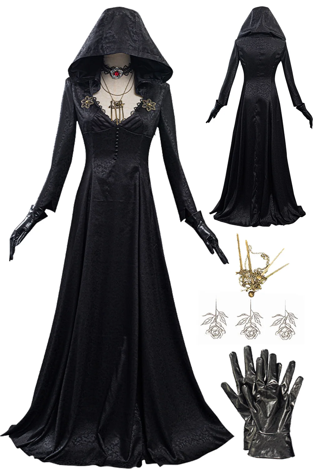 Evil Village Women Fantasy Gioco Di Rischio Biologico Resident 8 Village Costume Collana Travestimento Abiti Travestimento Halloween Roleplay Suits