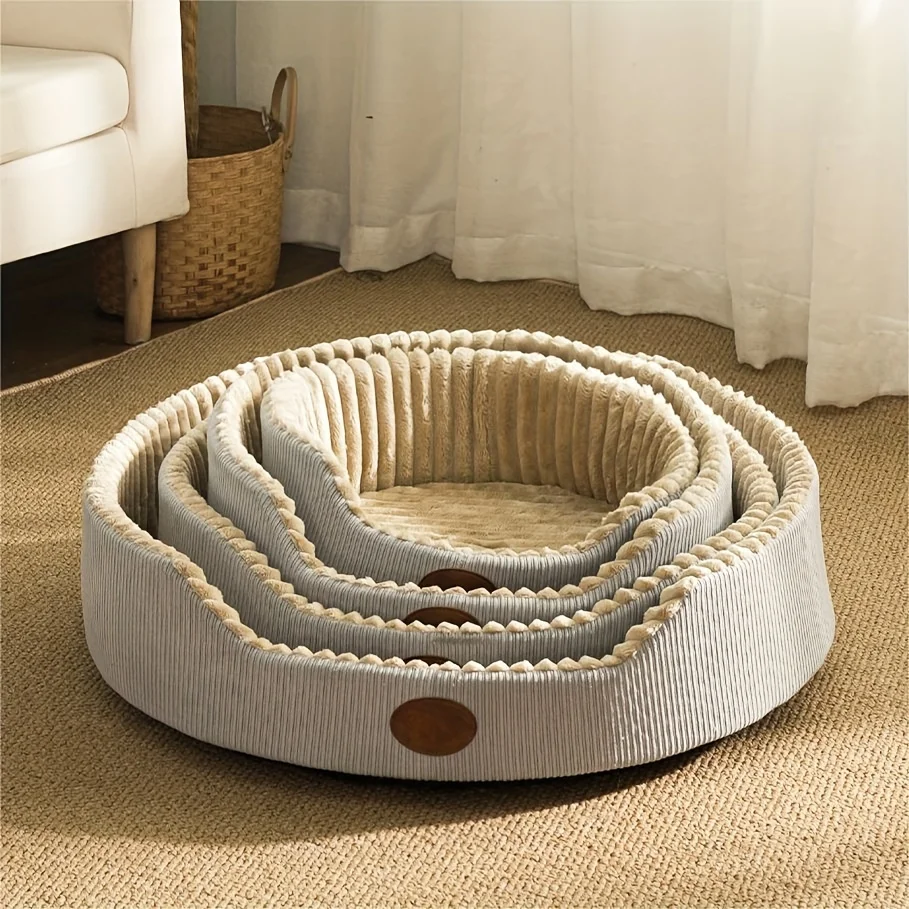 Modern Polyester Fiber Cat Bed, All-Season Cozy Pet Sofa for SmallDogs and Cats, Fashionable Round Plush Pet House & Condo