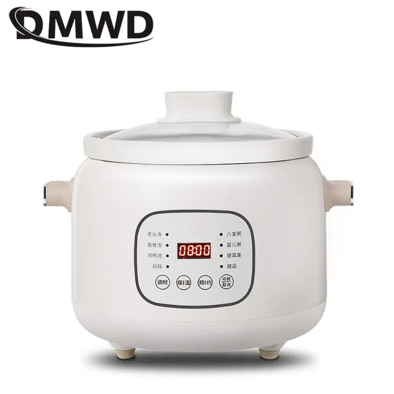 DMWD 3L Household Electric Slow Cooker Stew Pot Ceramic Soup Pot Casserole Breakfast Machine Porridge 24H Appointment