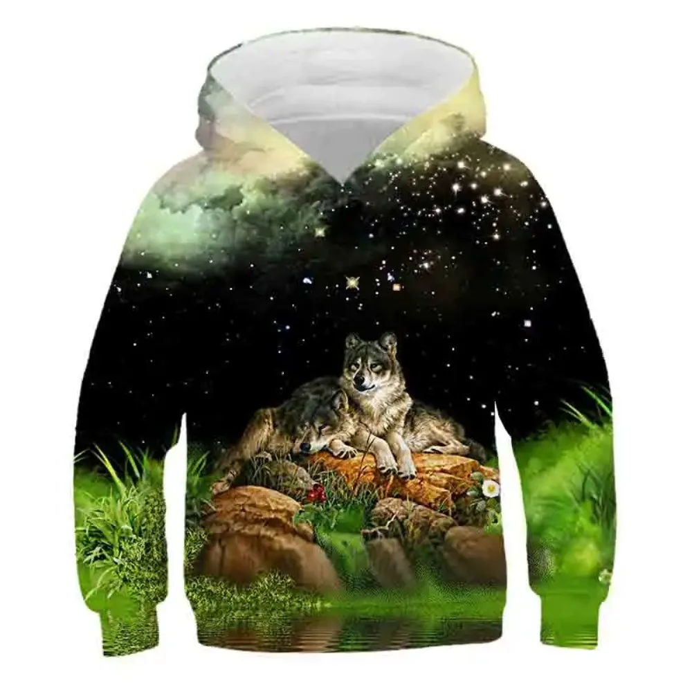New Wolf 3d Printed Hoodie Spring Autumn Casual Pullover Boys Tracksuit Fashion Clothing  Hoodies Clothing