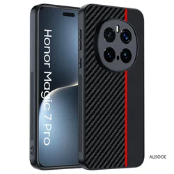 Luxury Shockproof PU-Leather Phone Cover with Fiber Texture for Honor Magic 7 Lite (Splicing Red)