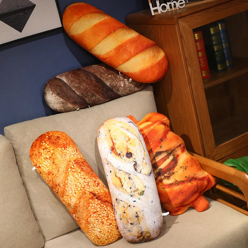 French Breakfast Food Plush Long Loaf Bread Pillow Butter Coarse Sesame Whole-wheat Ham Cushion Like Real Plushie Gift 3