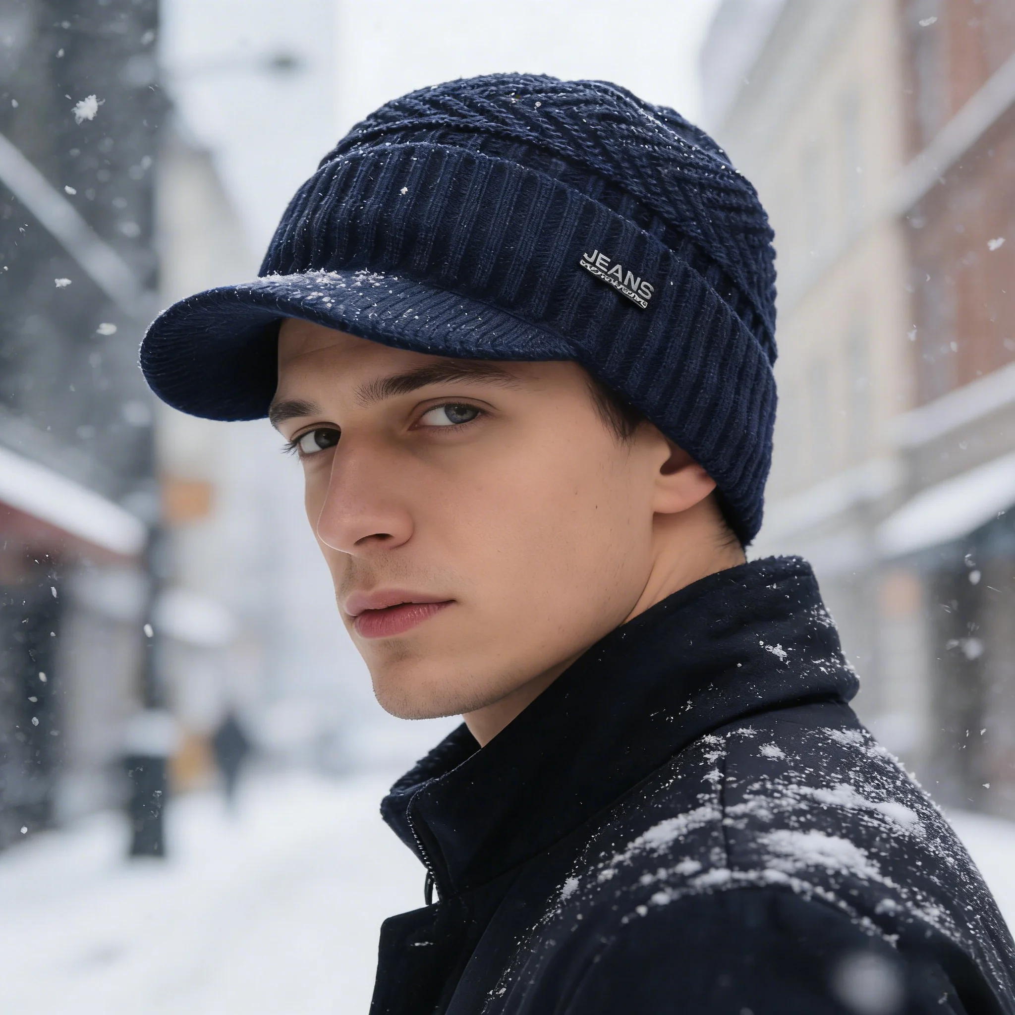 Heißer Verkauf Unisex Warme Wintermützen Plüschfell Gefütterte Warme Mütze Mit Krempe Outdoor Strickmützen Für Männer & Frauen – Detail 6
