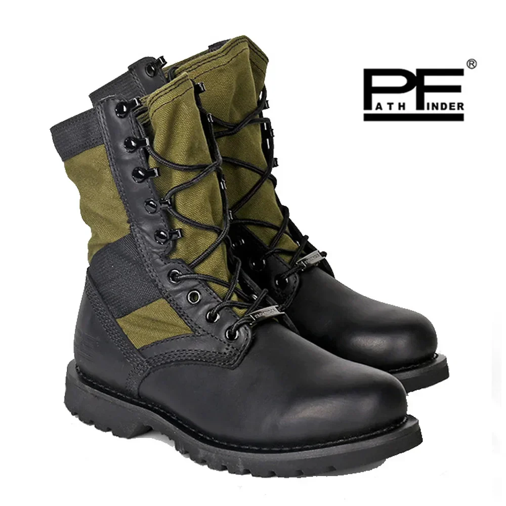 

Pf Genuine Leather Men's Motorcycle Boots Mid-Calf Military Tactical Boots Outdoor Combat Non-Slip Hiking Botas Work Shoes