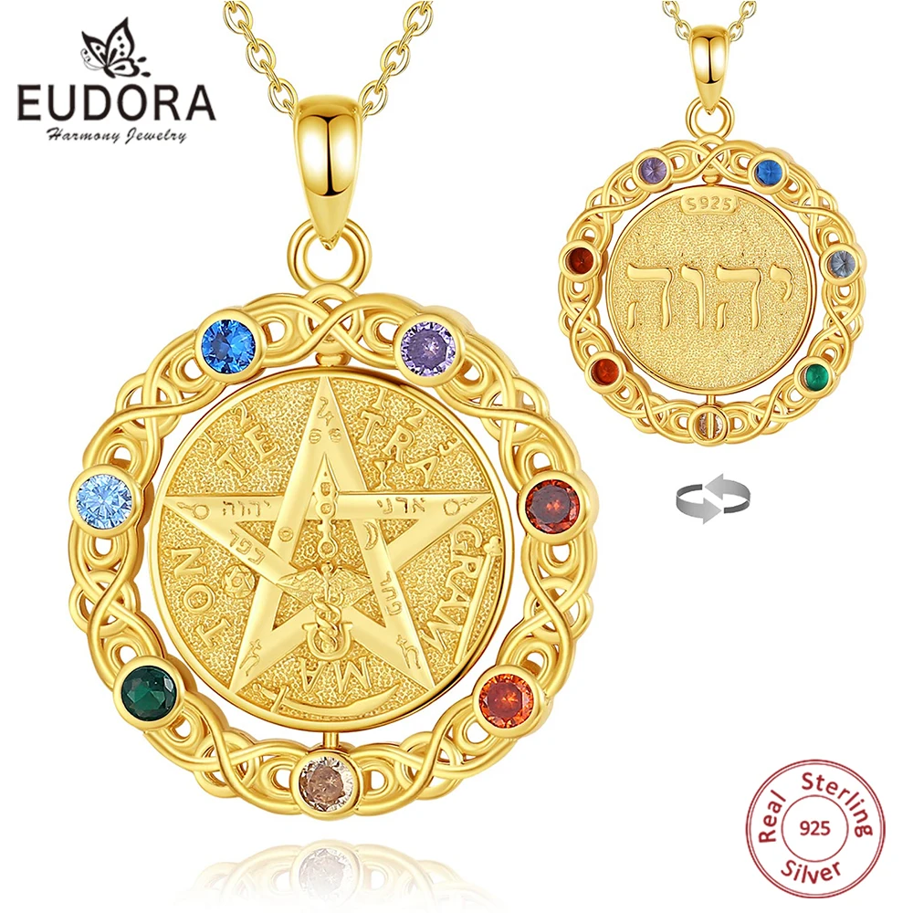 925 Sterling Silver Pentagram Pendant Necklace 18K Gold 7 Color Chakra Star Tetragrammaton For Women Man witchcraft Gift