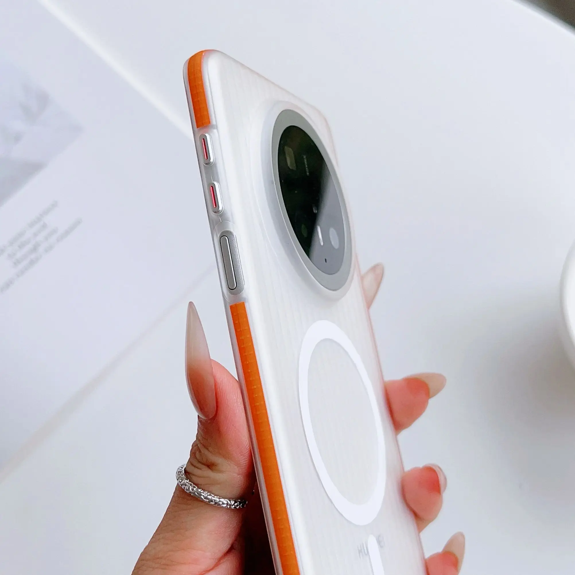 Magnetic Transparent Frosted Stripe Case with Corrugated Design