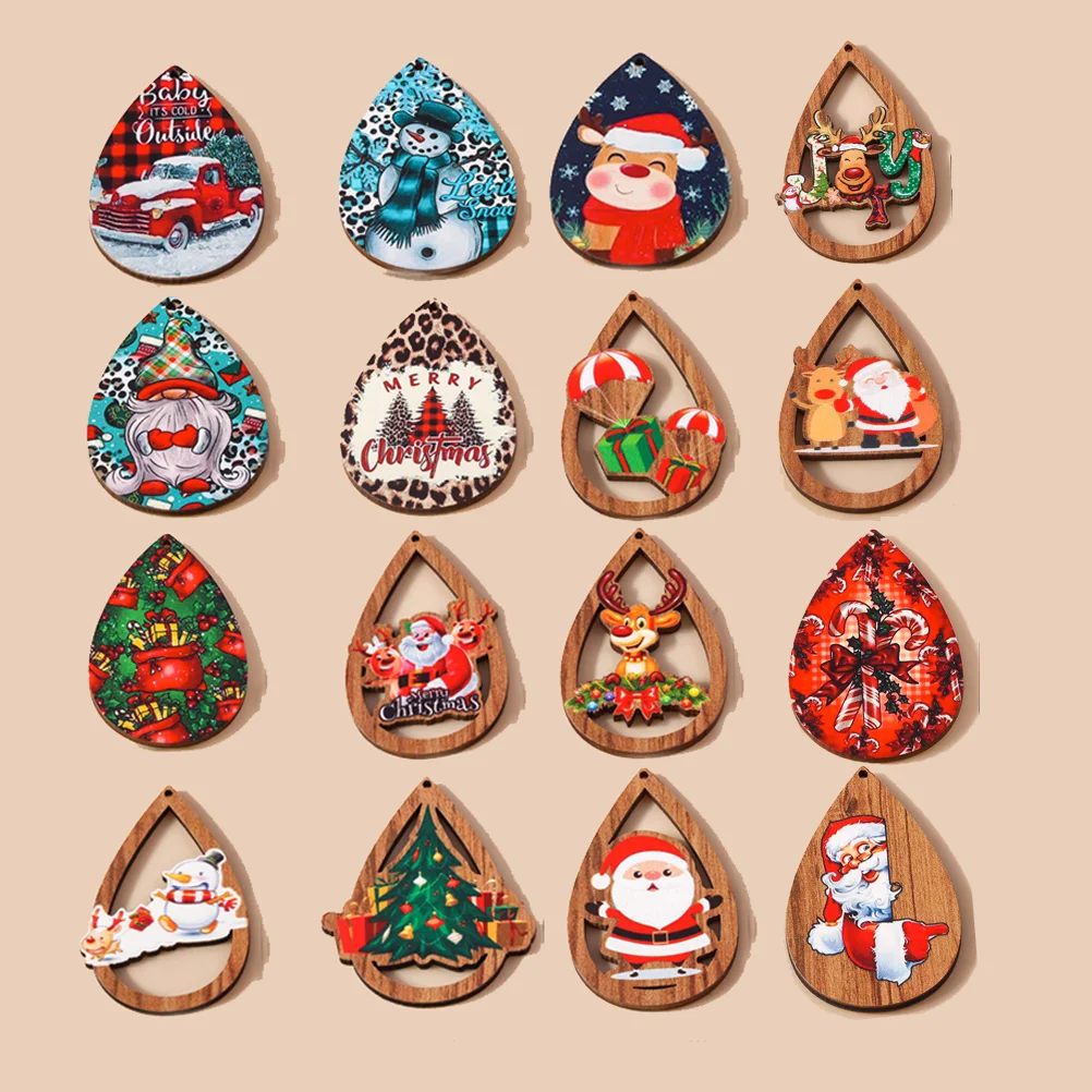 Leslie 10 Stück Modische Holz-Weihnachtsanhänger Niedliche Weihnachtsbaum-, Hirsch- und Schneemann-Anhänger für Ohrringe und Halsketten-Herstellung Zubehör