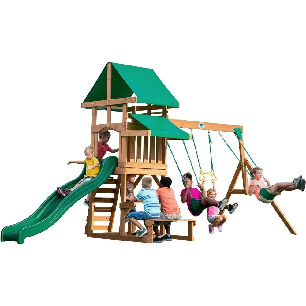 Belmont All Cedar Wood Playset Swing Set Green