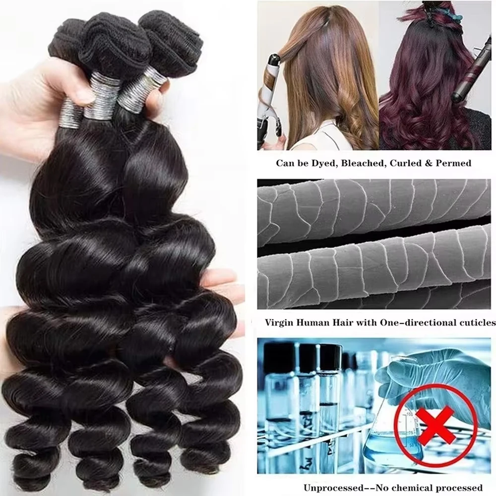 3 4 Bundle Loose Deep Wave Bundles Brazilian Real Human Hair 40 Inch Natural Black Color Raw Remy Human Hair Extensions Bundles 2