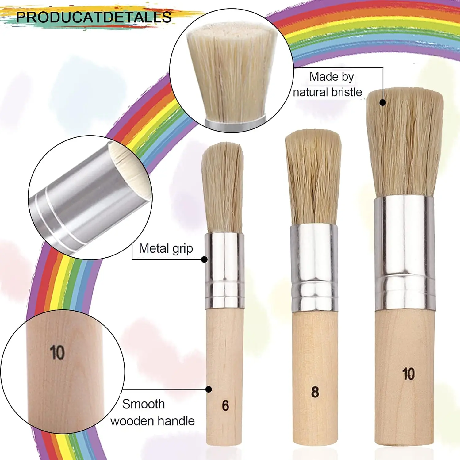 3pcs Wooden Stencil Brushes Natural Stencil Brushes Painting Bristle for Acrylic Oil Watercolor Project Card DIY Crafts