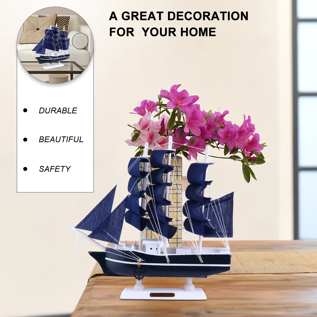 

Wooden Sailing Ship Model Vintage Wood Sailboat Model Nautical Home Decor Boat Wine Cabinet Living Room Office Desk Decor