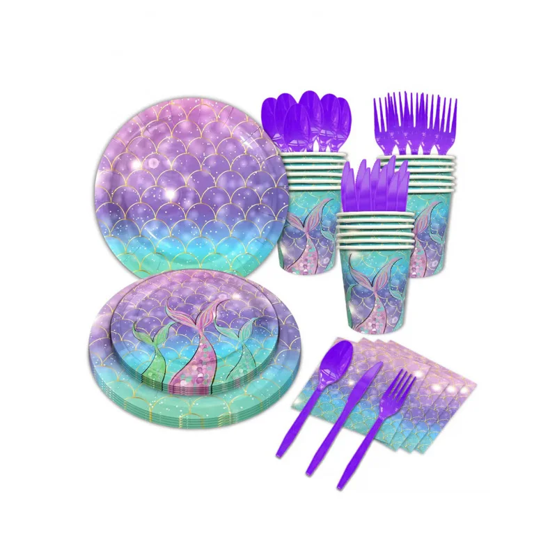 3pcs，Mermaid series dinner plate shell paper plate entertainment party birthday party theme tableware
